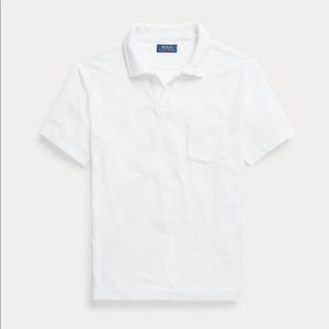 White terry cloth Ralph Lauren shirt.